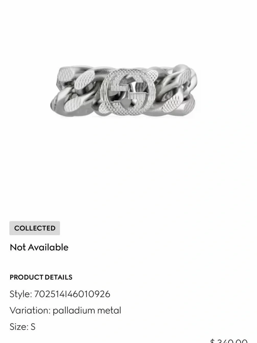 Authentic Gucci Interlocking G Gourmette Chain Ring – Size S